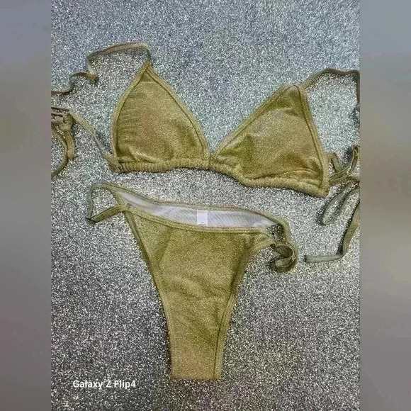 NWOT GOLD  SHIMMER STRING BIKINI - Picture 3 of 3